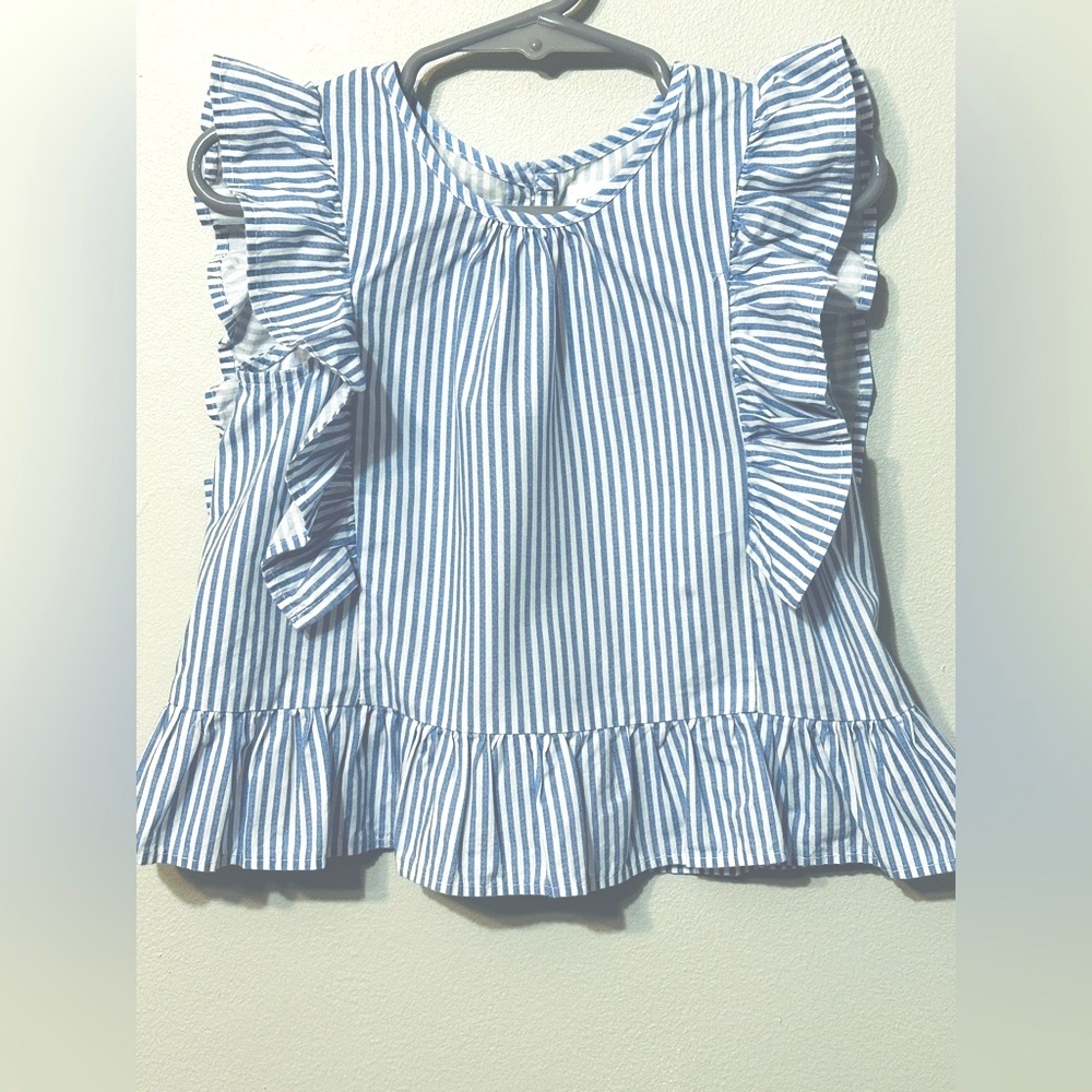 Zara Striped Blue and White Ruffle Blouse